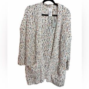 Serra S/M White Knit Oversized Cardigan with Multicolor Accents Rainbow NWT